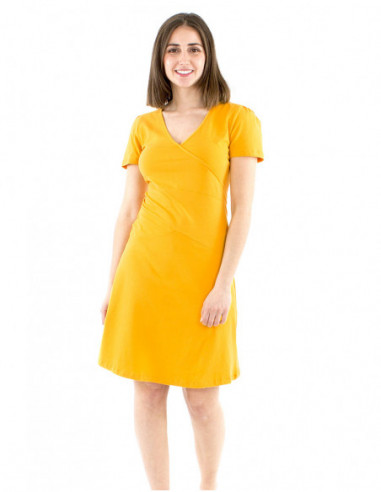Short flared dress V-neck, topstitching