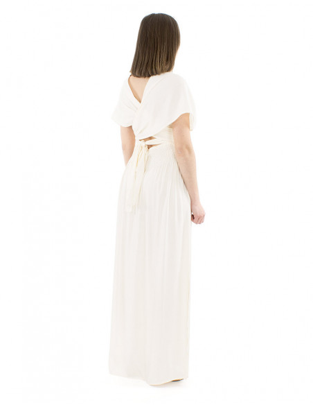 Robe chic écrue longue avec fente, modulable