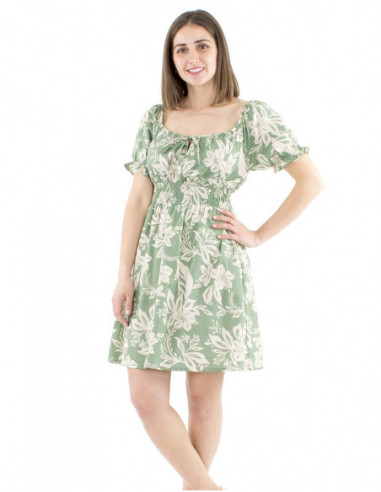 Short romantic cotton dress with smock