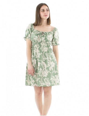 Short romantic cotton dress with smock