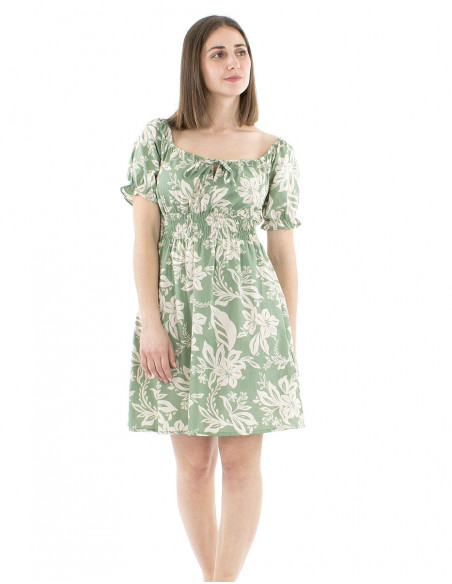 Short romantic cotton dress with smock