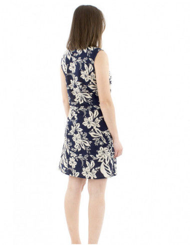 Short cotton dress tropical print V-neck