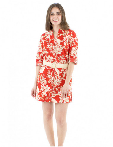 Cotton tunic dress tropical pattern