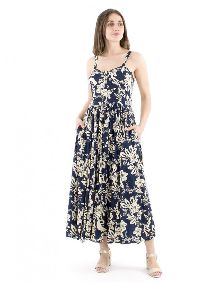 Maxi dress navy blue, floral pattern
