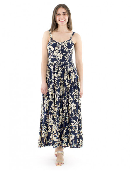 Long maxi-dress straps and floral print