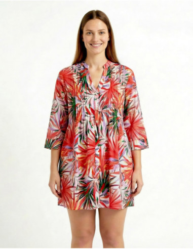 Robe tunique coton imprimé tropical