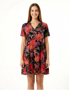 Robe courte évasée été motif tropical 2