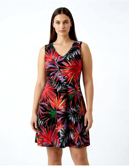 Robe femme été motif palmier tropiques