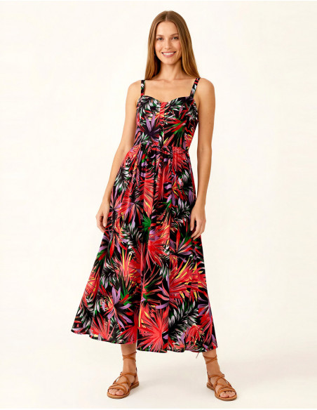 Maxi dress tropical pattern and straps