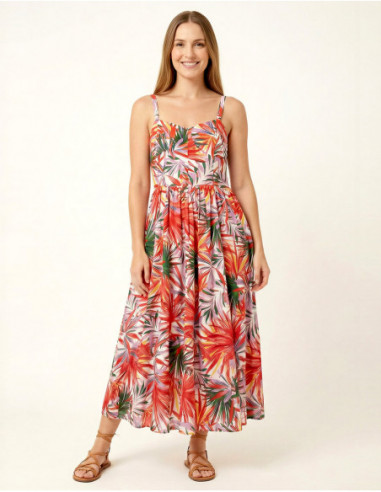Maxi dress tropical pattern and straps