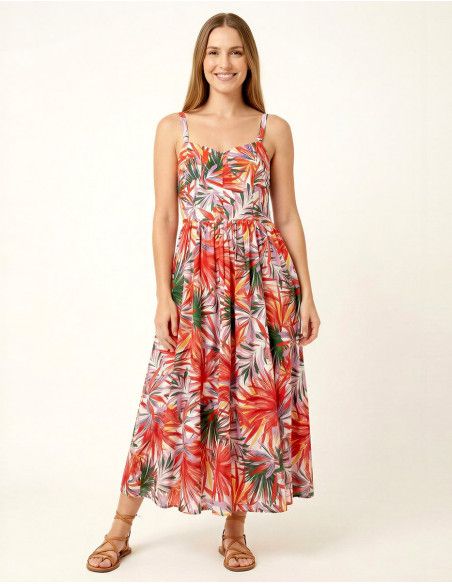 Maxi dress tropical pattern and straps