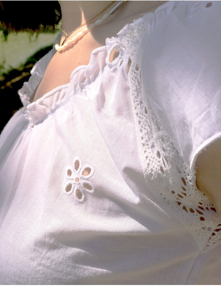 Embroidered cotton top with gathers