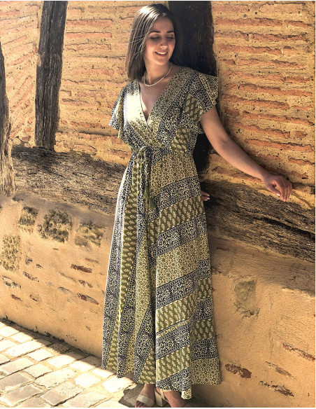 Maxi dress cotton fabric ethnic style