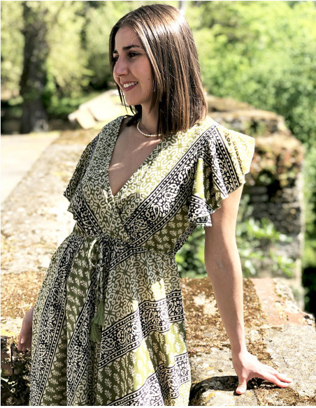 Maxi dress cotton fabric ethnic style