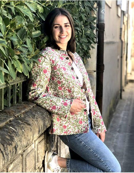 Flowery reversible cotton quilted jacket