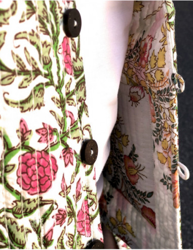 Flowery reversible cotton quilted jacket