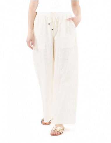Pantalon bohème broderies ajourées