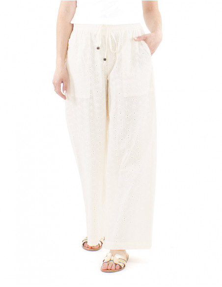 Pantalon bohème broderies ajourées