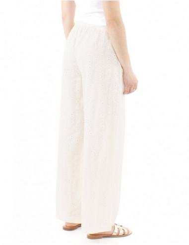 Pantalon bohème broderies ajourées