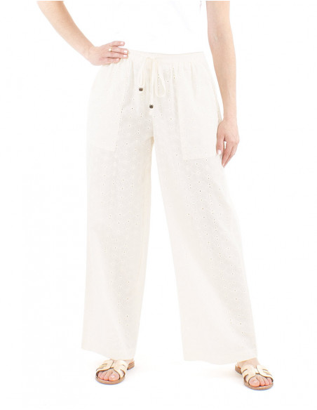 Pantalon bohème broderies ajourées