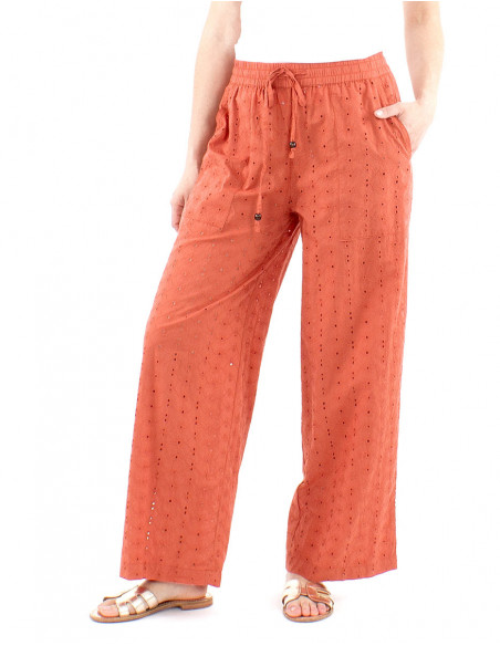 Pantalon bohème broderies ajourées