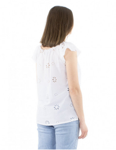 Top coton brodé avec fronces