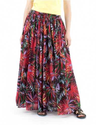 Long tropical pleated cotton skirt