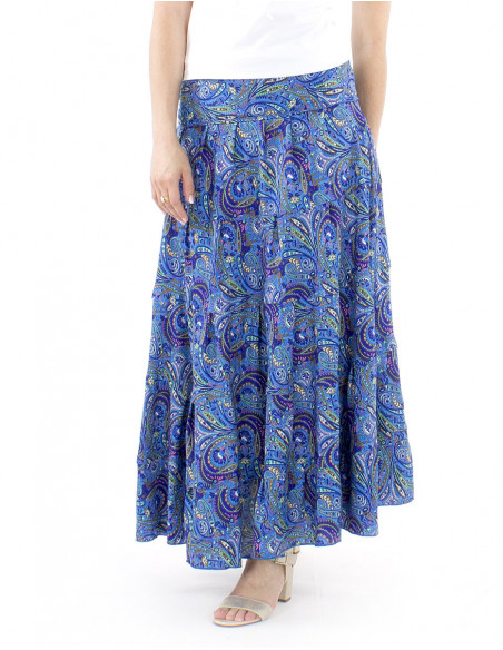 Jupe longue motif sari avec volants