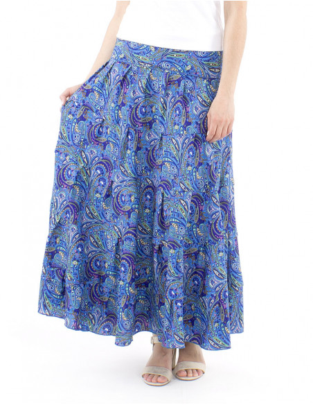 Long sari printed skirt with ruffles