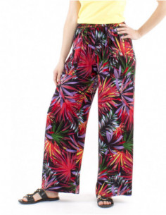 Pantalon droit et fluide motif tropical 2