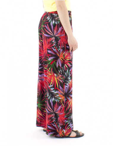 Pantalon droit et fluide motif tropical