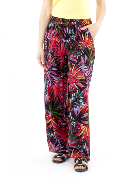 Pantalon droit et fluide motif tropical