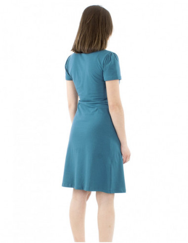 Short flared dress V-neck, topstitching