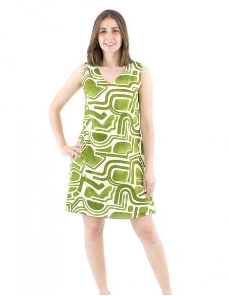 Short fluid dress large cut ethnic print