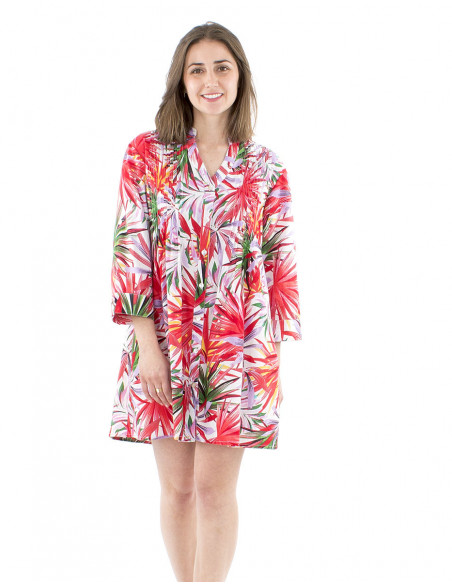 Tunic cotton dress tropical pattern