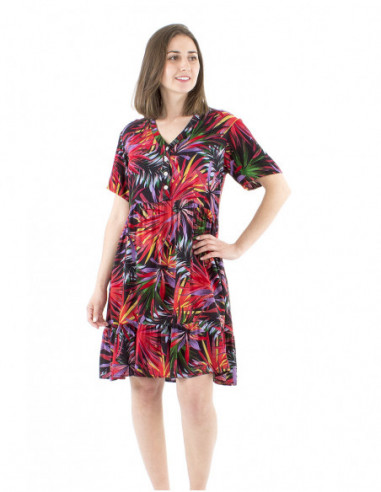 Robe courte évasée été motif tropical