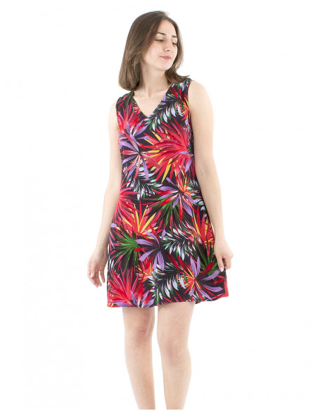 Chic short summer dress tropical pattern