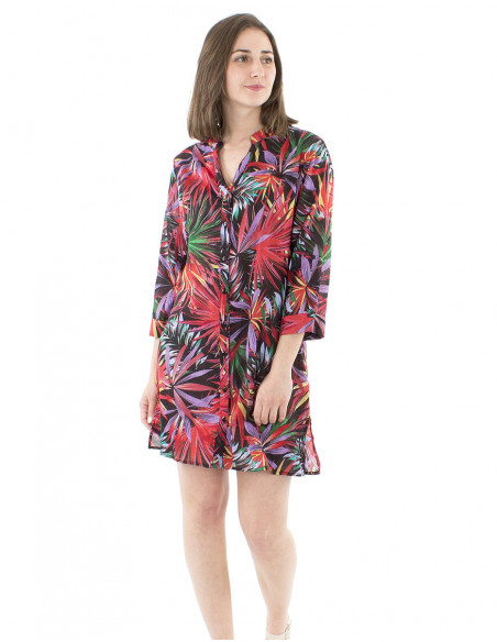 Robe tunique en coton motif tropiques