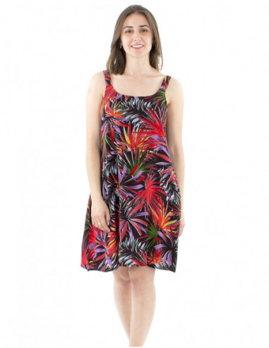 Short tropical printed dress with straps