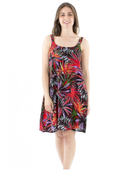 Short tropical printed dress with straps