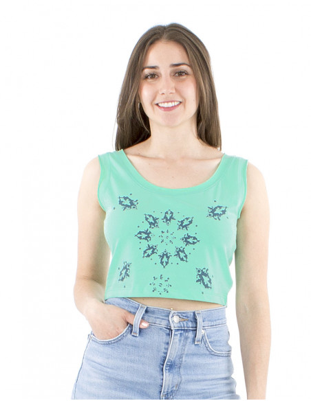 Crop top ample motif bohème et bretelles