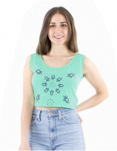 Crop top ample motif bohème et bretelles
