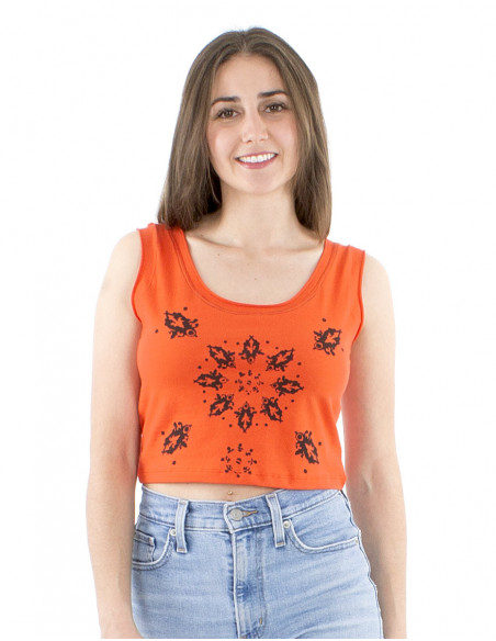 Crop-top large cut boho print and straps