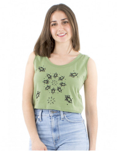 Crop-top large cut boho print and straps
