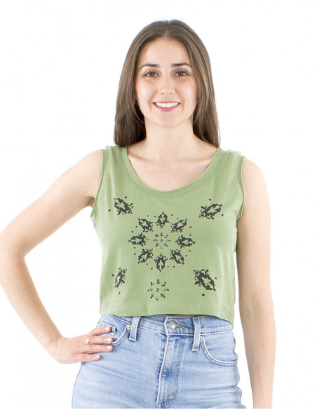 Crop-top large cut boho print and straps
