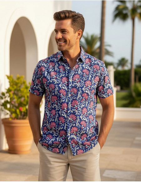 Chemise homme coton motif fleuri
