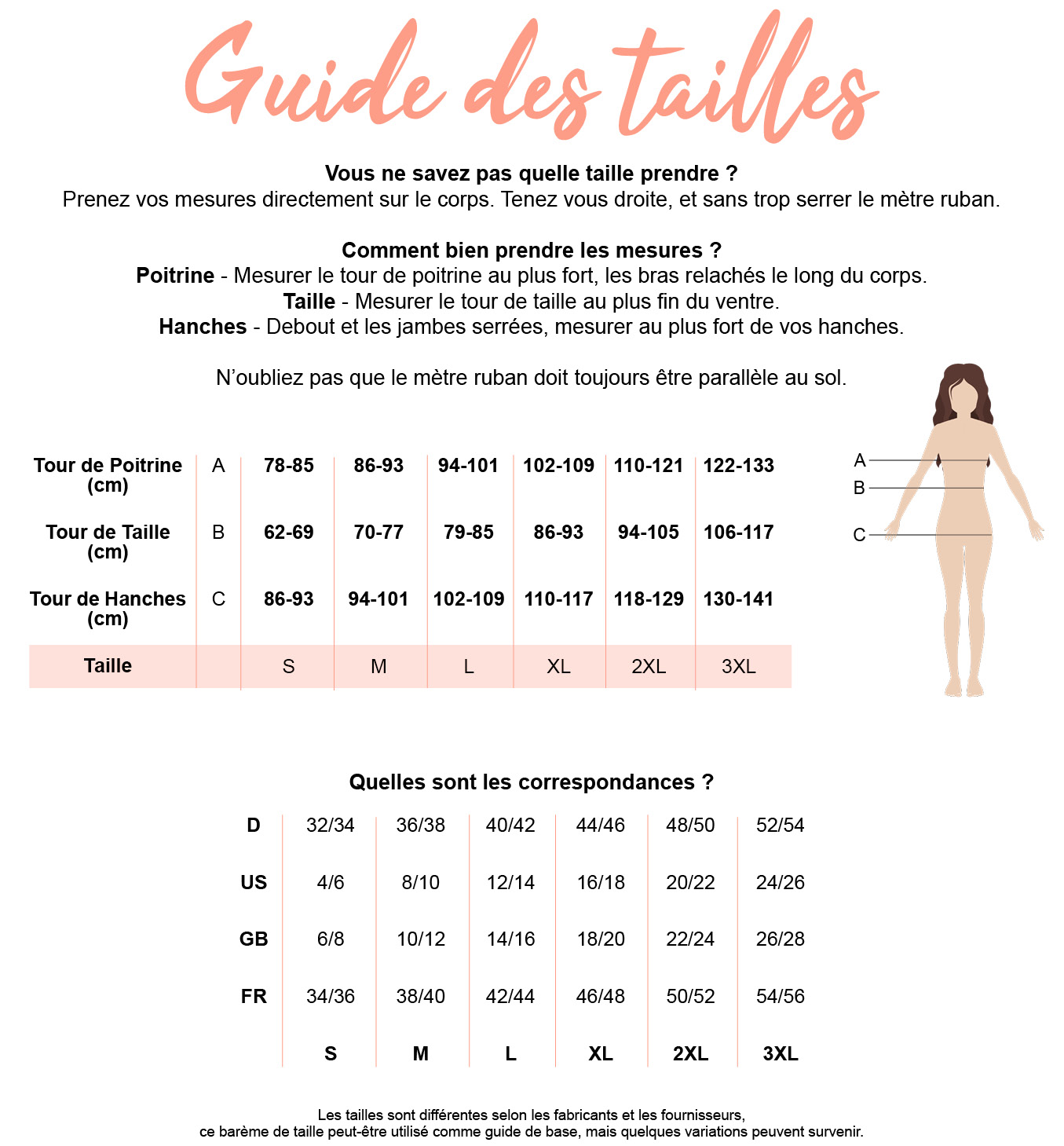 Guides des tailles pour les vêtements Coline